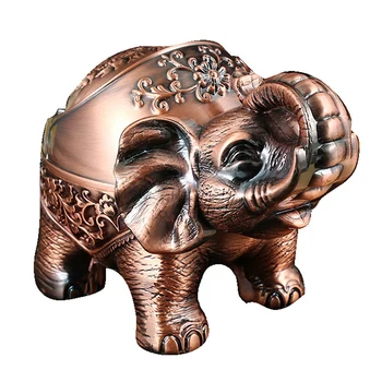 

Creative Ashtray Elephant Shaped Metal Seal Ashtray with Lid Anti-Fall Windproof Personality Home Decor Ornaments A