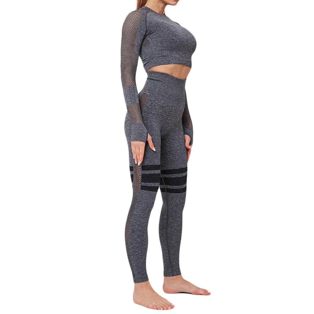 Женский комплект для йоги, бесшовный облегающий хип-лифтинг, длинные рукава, для бега, фитнеса, тофа, штаны, леггинсы, для тренировки, спортивная одежда, спортивные костюмы