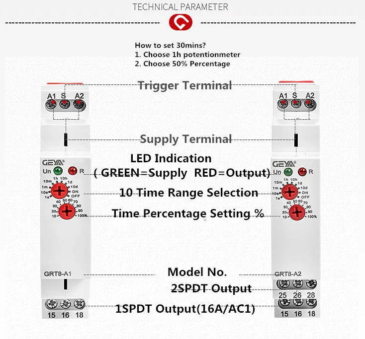 GRT8-A/B Delay On or Delay Off Time Relay 12V 24V 48V 110V