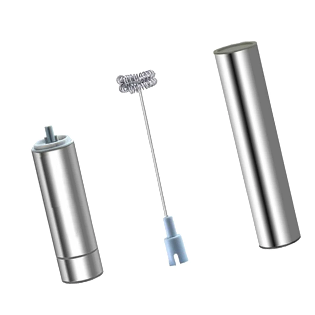 Electric Stainless Milk Frother with Double Spring Whisk Head & Storage Tube