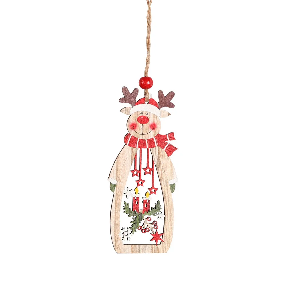 

Christmas Decorations Wooden Pendant Creative Santa Claus Openwork Candle Ornaments Christmas Decorations For Home New Year #8