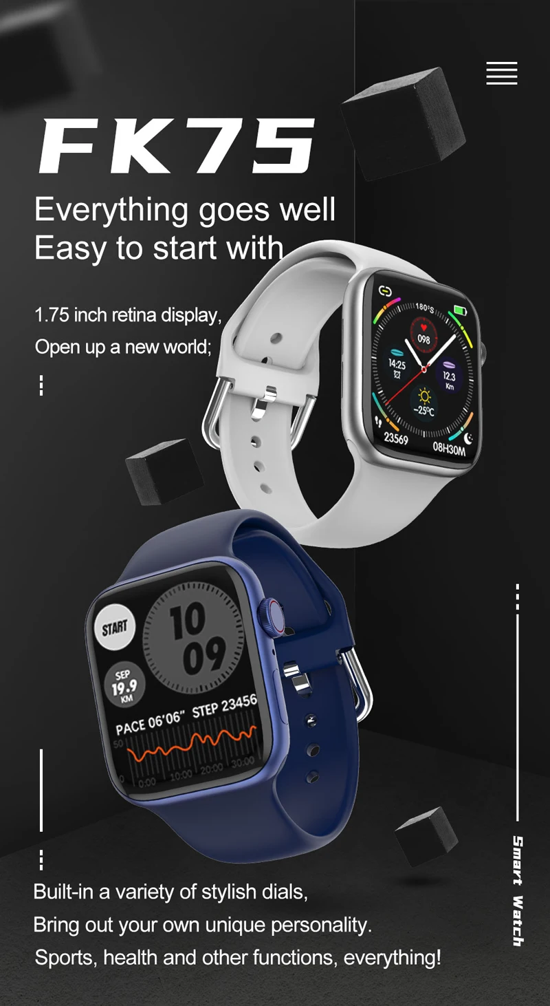 Bluetooth Call Custom Achtergrond Hartslagmeter Smartwatch 2021 Nieuwe Iwo  FK75 Smart Horloge Serie 6 1.75 \