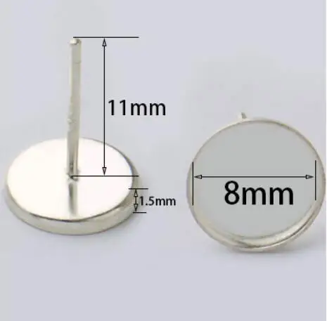 4 шт., 925 пробы Серьги-гвоздики, заготовки под кабошон, база, подходит для 6 мм, 8 мм, 12 мм, для изготовления ювелирных изделий, аксессуары - Цвет: 8MM
