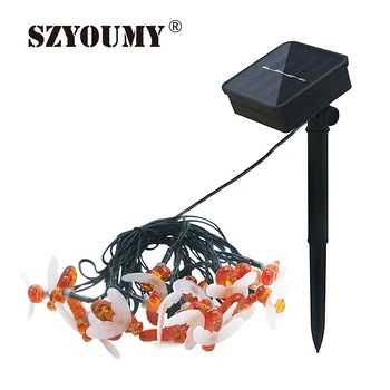 

SZYOUMY New Solar Powered Cute Honey Bee Led String Fairy Light 6M 30leds Bee Outdoor Garden Fence Patio Christmas Garland Light
