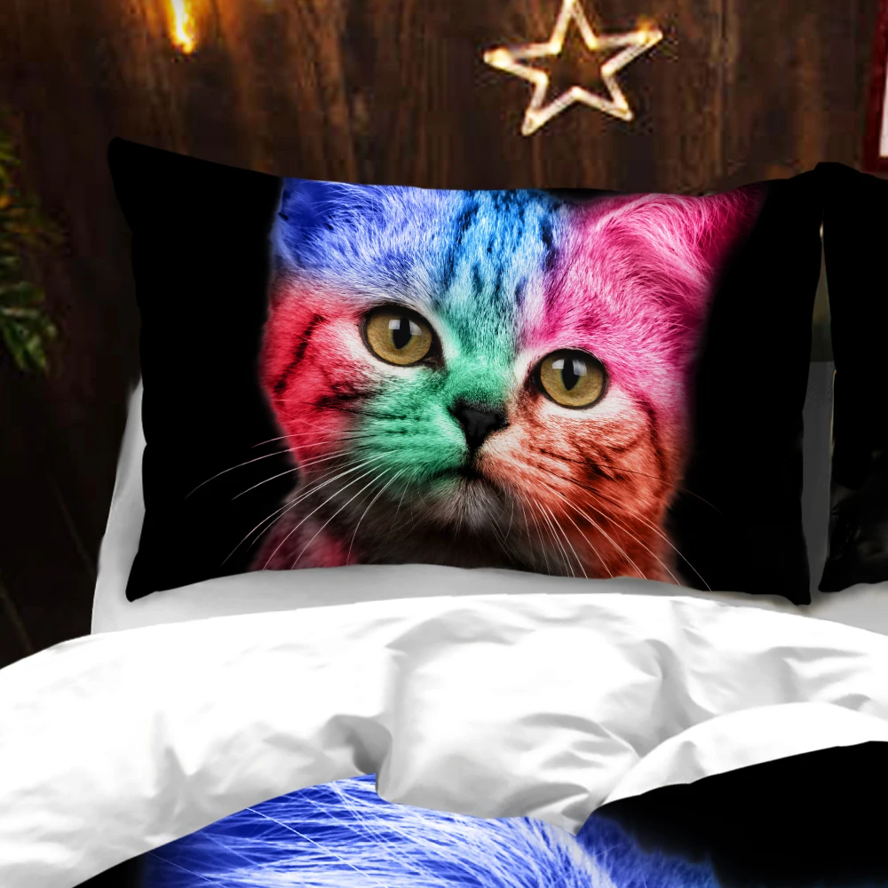 3D комплект постельного белья для девочек и мальчиков, милое цветное покрывало с узором кота, комплект из 3 предметов, яркий черный пододеяльник с изображением животных