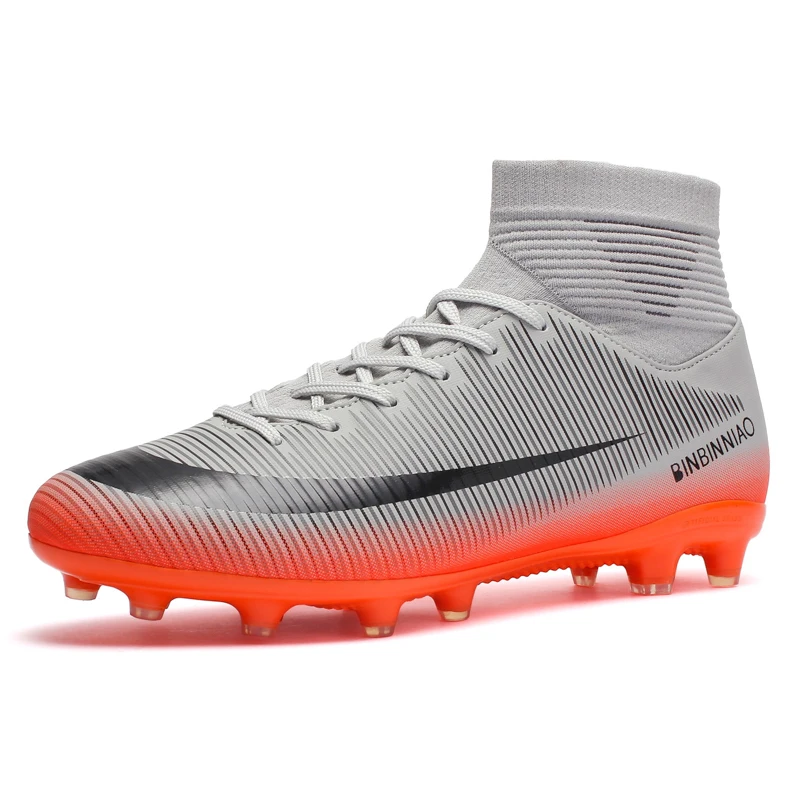 Cungel/уличная Мужская футбольная обувь для мальчиков; футбольные бутсы; высокие детские бутсы; тренировочная спортивная обувь; Размеры 33-45; футбольная обувь - Цвет: 022-gray