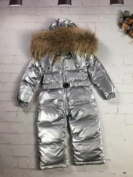 

Autumn Winter New Fashion Children Kids One-Piece Solid Color Down Coat Boys Girls Down Jacket Natural Fur Collar 73-105 Baby