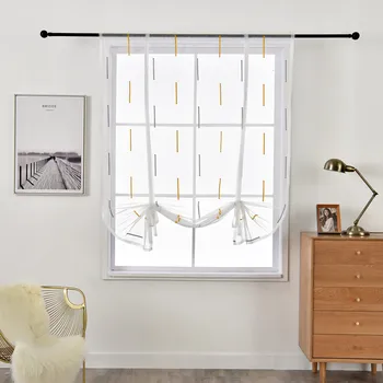 

European White Roman Tulle Curtains for Living Room Elegant Window Screening Short Kitchen Curtain with Rod Design Home Decor