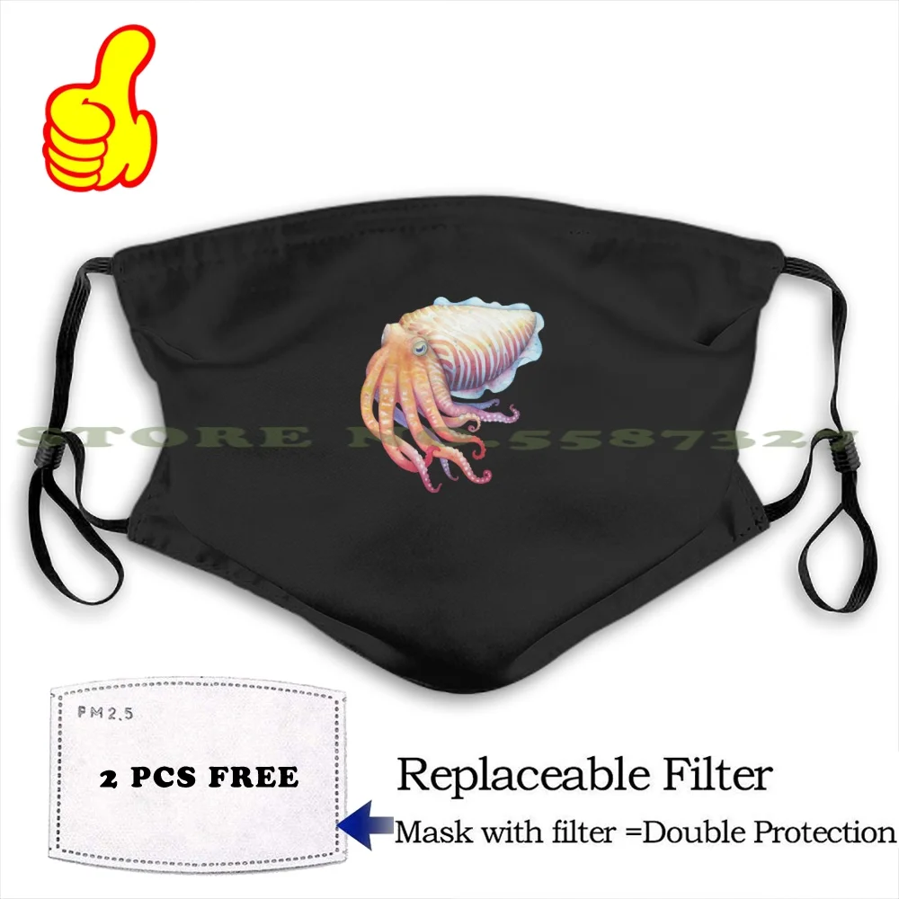 Модные забавные черные многоразовые маски Cuttlefish цветные акварельные
