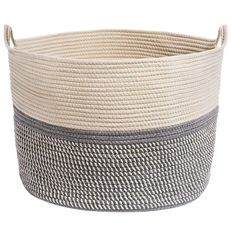

Large Blanket Basket Corn Skin Woven Cotton Rope Storage Basket Laundry Basket with Handle Toy Organizer 21.65 InchX13.78 Inch
