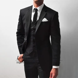 Classic Black Mens Suits 3 Piece Formal Business Blazer Wedding Groom Tuxedos Slim Fit Prom Jacket Vest Pants Terno Masculino