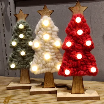 

LED Light Christmas Tree Ornament Decorations Xmas Wooden and Wool Felt Crafts New Year's Decor Navidad For Home Xmas Decor