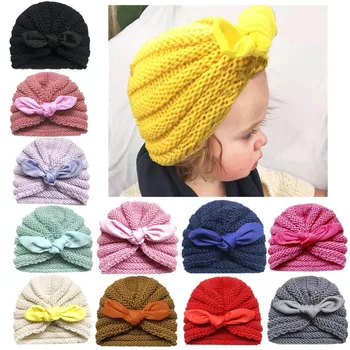 

Winter Children Hat Toddler Kids Newborn Baby Boy Girl Knitted Knotted Hat Winter Warm Beanie Headwear Cap 0-2 years Round #66