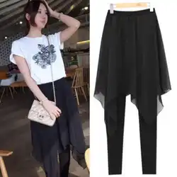 6084 # (тонкий) корейский стиль нерегулярная шифоновая юбка Базовая юбка-брюки поддельные двухсекционные плюс размер похудение леггинсы юбка