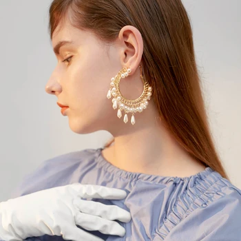 

AENSOA New Japan Korean Pearl Tassel Big Long Round Dangle Drop Earrings Jewelry Fashion Women Earrings 2020 Female Accessories