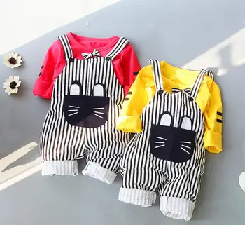 

1 set unixex baby clothes outfits baby clothes 6-9 months girls outfits 12-18m cotton Tee+ rompers overall set clothes cute