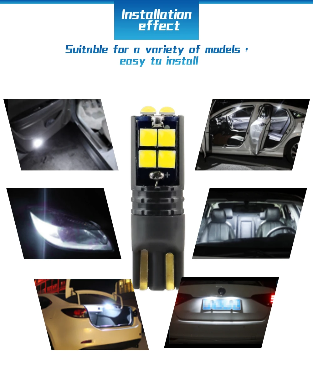 10 шт. W5W T10 светодиодный Canbus 3030 10SMD Автомобильный светодиодный просвет светильник Интерьер светильник 194 168 Авто клиновидный купол для чтения настольная лампа лампочка 12V