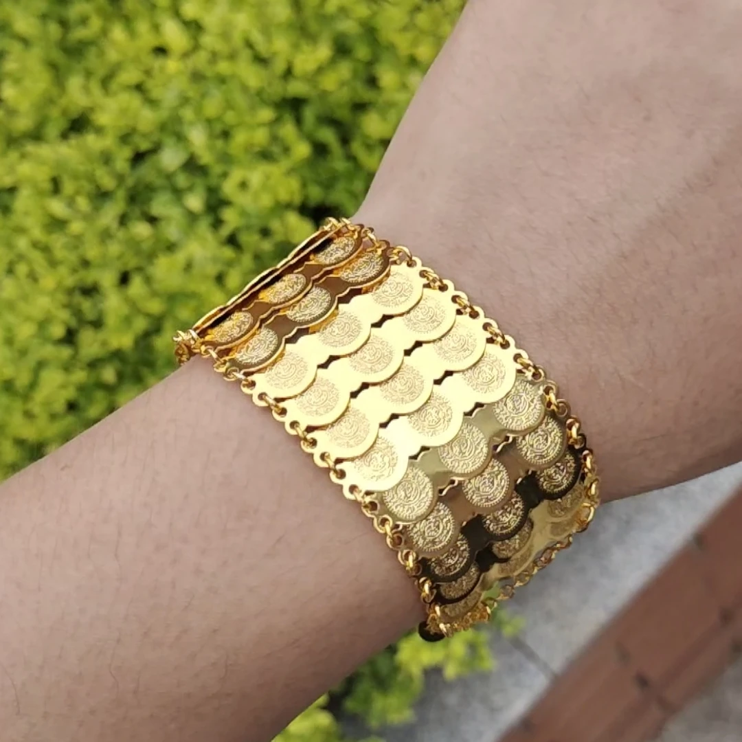 Metal Bracelet Gold Coins Bangles & Bracelets for Women Men Money Coin Bracelet Islamic Muslim Arab Middle Eastern Jewelry African Gifts