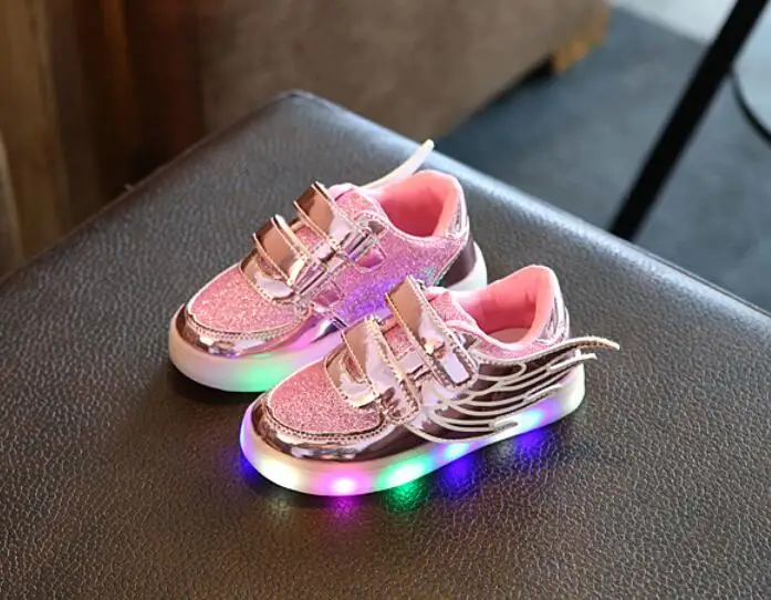 HH/детская обувь; светильник; модные детские светящиеся кроссовки; обувь для маленьких мальчиков и девочек; парусиновая обувь на плоской подошве с крыльями; Весенняя детская обувь; светильник - Цвет: pink