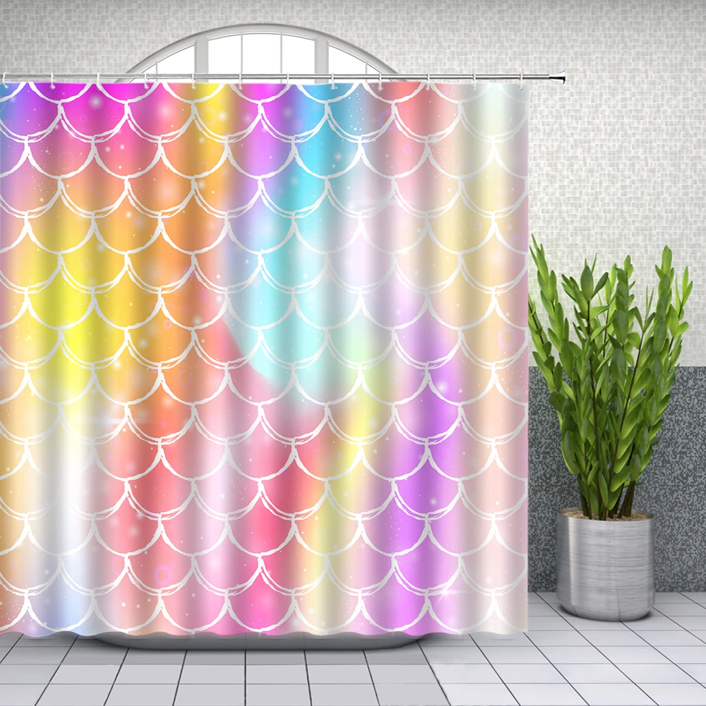 Colorful Wave Pattern Shower Curtains Fantasy Fish Scale Creativity Bathroom Decor Home Bath Waterproof Polyester Curtain Set | Дом и сад