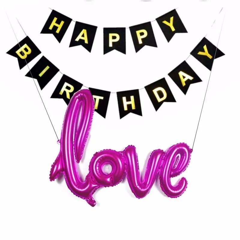 

2Pcs Large Letter Love Balloon Wall Decoration Flag Paper Birthday Party Decorations Adult Rose Gold Wedding Aniversario Ballons