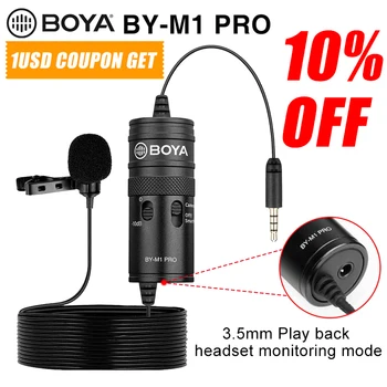 

BOYA BY-M1 Pro Lapel Microphone 3.5mm Audio Universal Clip-on Lavalier Mic for iPhone Android Smartphones DSLR Camera Recorder