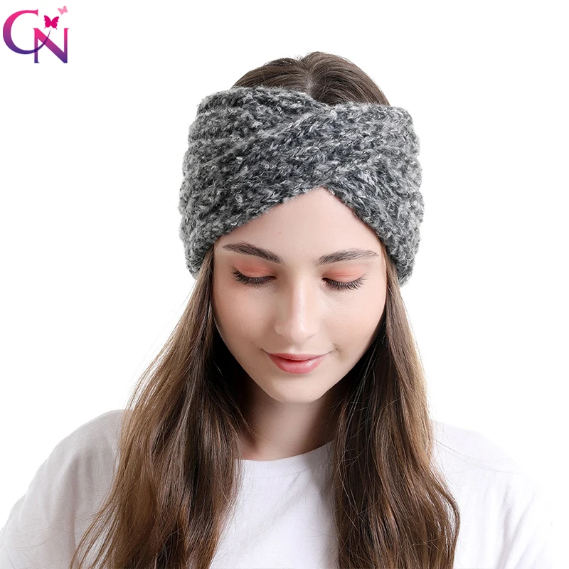 

CN Girl Solid Mohair Cross Headband Winter Elastic Warm Ear Hairband For Womens Girls Handmade Vintage Headband Hair Accessorise