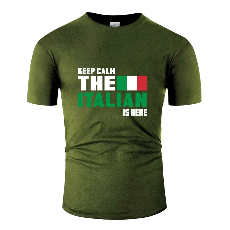 Дышащая мужская футболка с надписью "keep calm the italian is here" на заказ,, черная хлопковая Футболка с круглым воротником