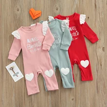 

Kids Baby Girls Clothing Round Neck Romper Embroidered Letter Pattern Patchwork Lace Long Sleeve Jumpsuit for Party Photography