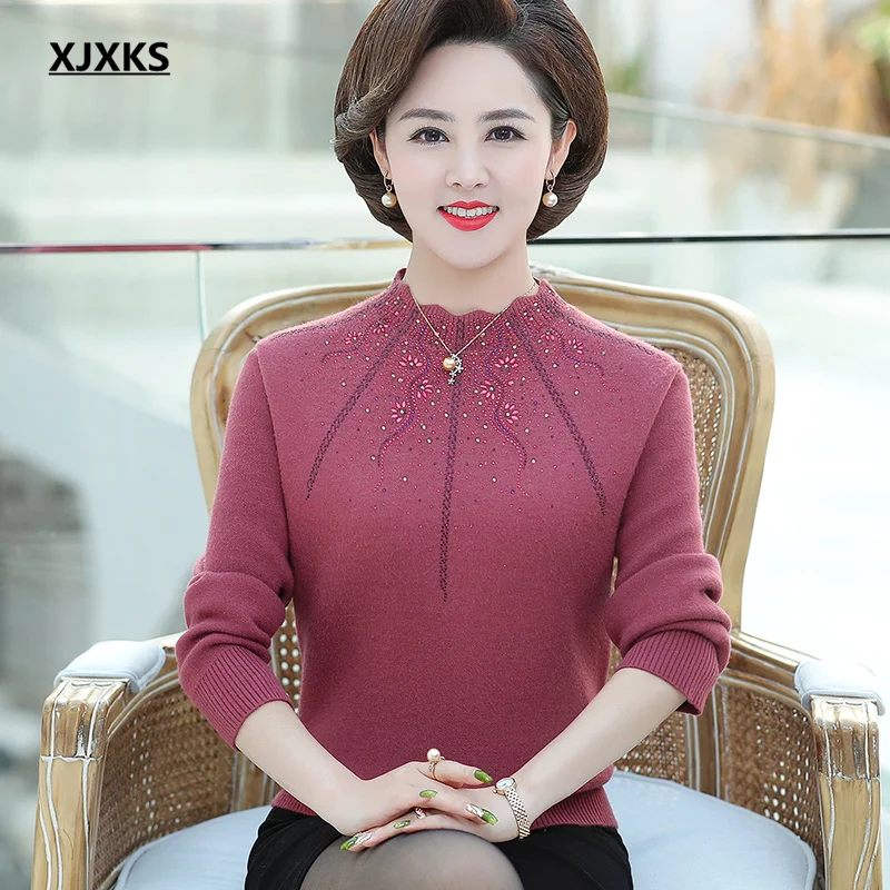 

XJXKS 2022 winter new thick warm women half turtleneck sweater loose plus size comfortable cashmere knit sweater women pullover