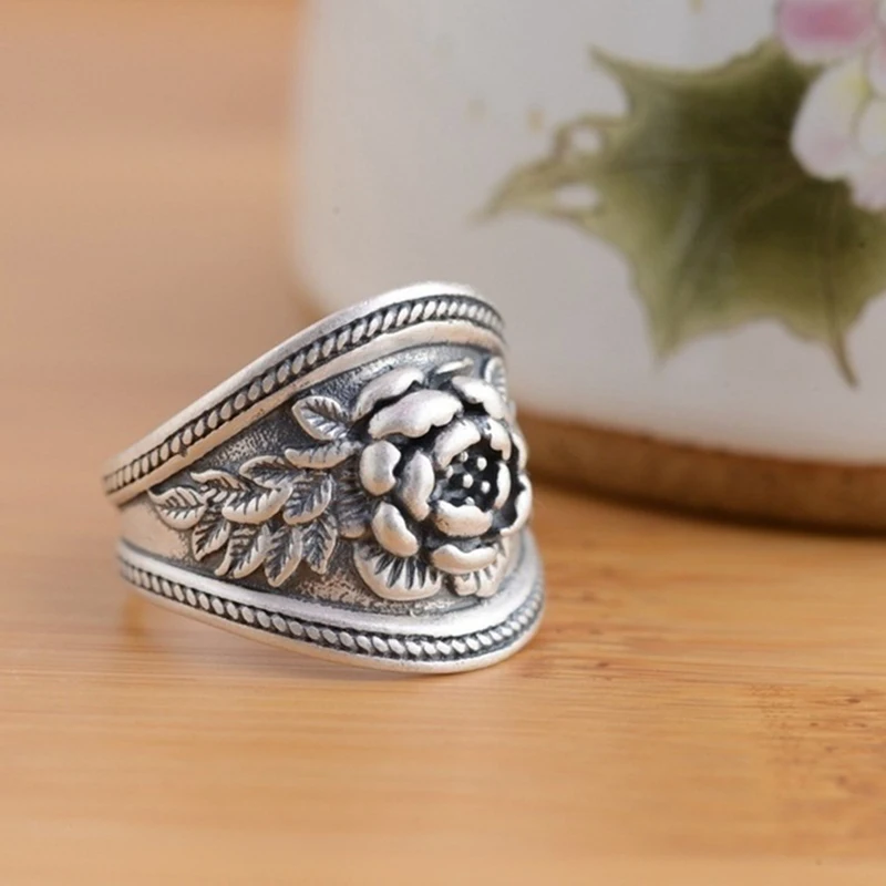 Новинка, высокое качество, Ретро стиль, модное серебряное кольцо для девушек, пион, цветок, резное кольцо, креативный Ретро стиль, романтическое женское Подарочное кольцо O3M394