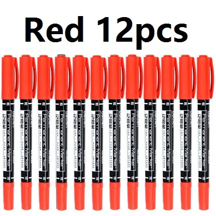 Red 12PCS 12 шт., маркерная ручка с двумя головками, художественная, класс, ручка для рисования, для детей, для рисования, масляного типа, водонепроницаемая, для офиса, школы, Deli 6824 - Цвет: Red 12PCS