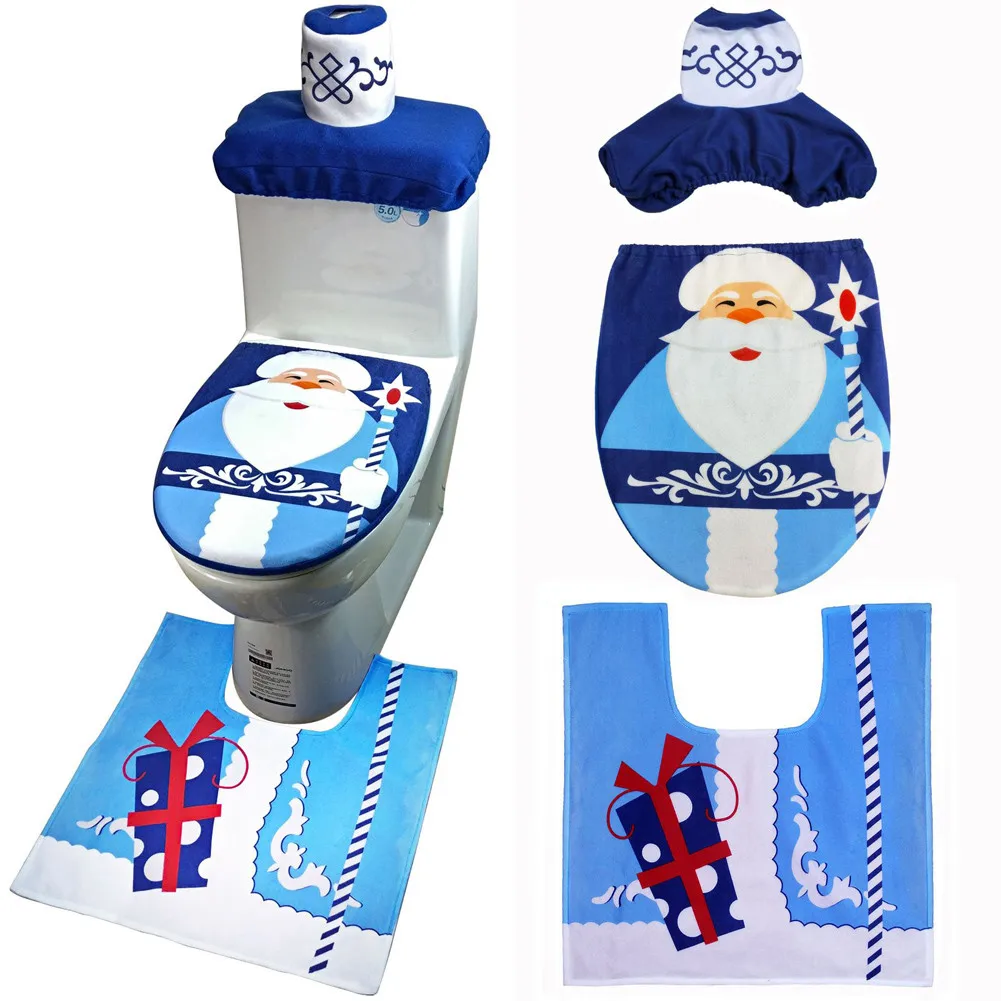 

Non Slip 3PCS Set Fancy Snowman Toilet Cover Seat Soft Bathroom Bath Mat Floor Rug Carpet With Slip Back Christmas Decor