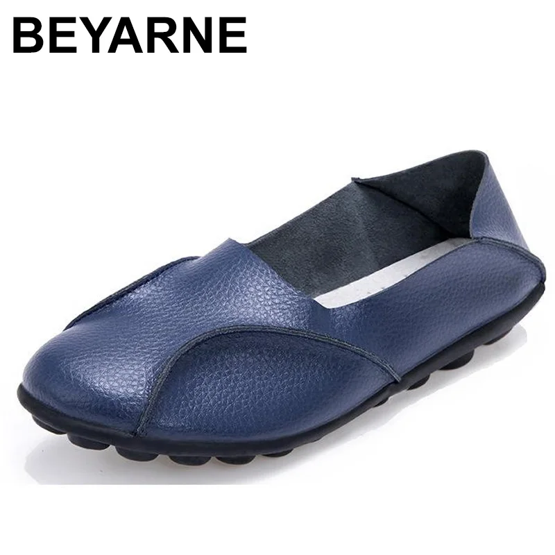 

BEYARNE2019 New SPRING / Autumn Genuine Leather Retro Round Toe Solid Soft Sole Loafers Comfortable Women's Flat ShoesE043