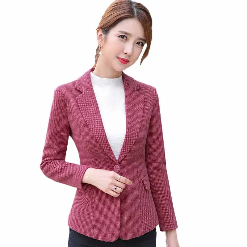 

Модные осенние женские клетчатые блейзеры, куртки, Женский деловой костюм для работы и офиса, облегающие деловые Короткие повседневные топы, Женский блейзер, верхняя одежда KW399