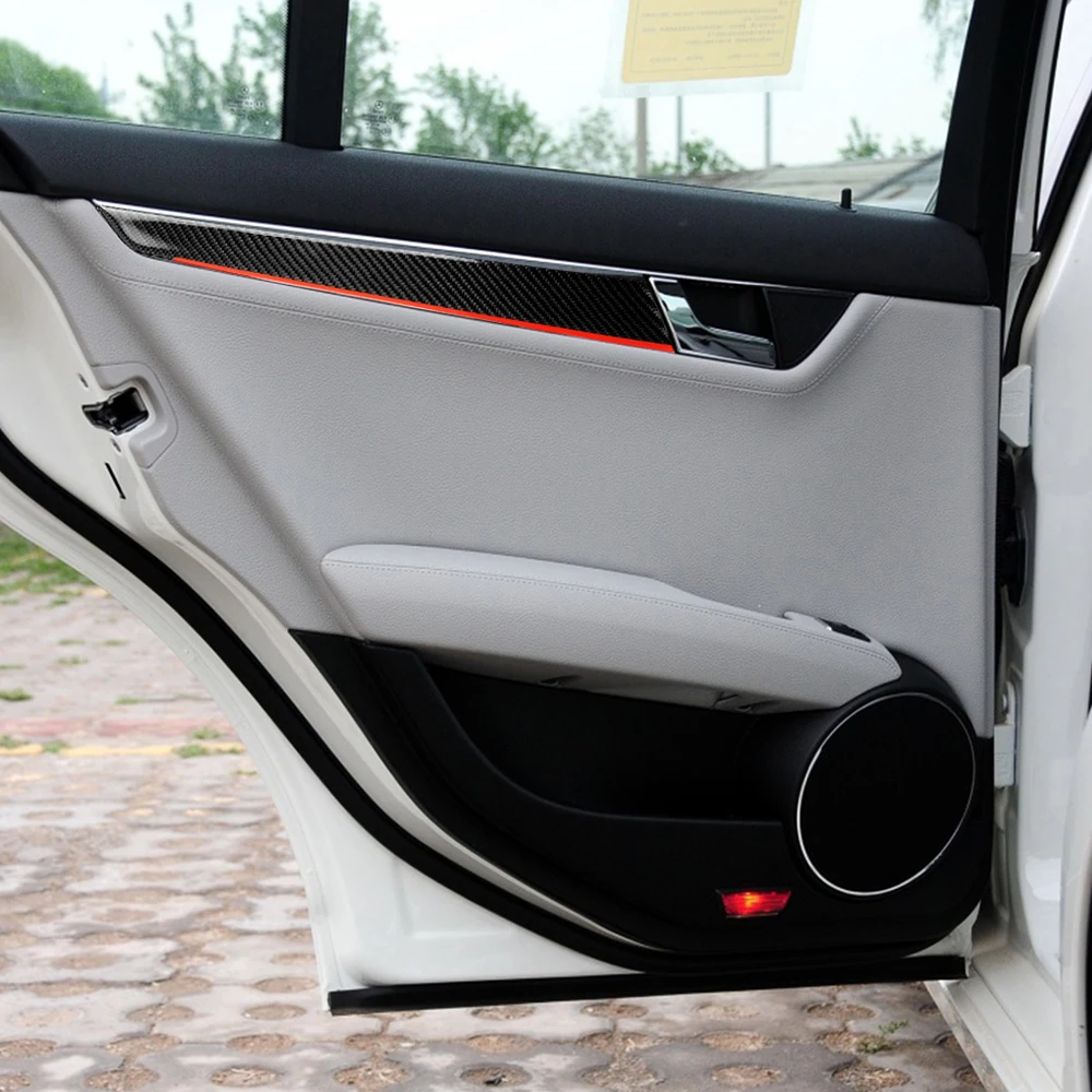 

4 Pcs Carbon Fiber Car Door Panel Trim Stickers High Quality Black For Mercedes C-Class W204 2007-2013 Door Panel Trims Stickers