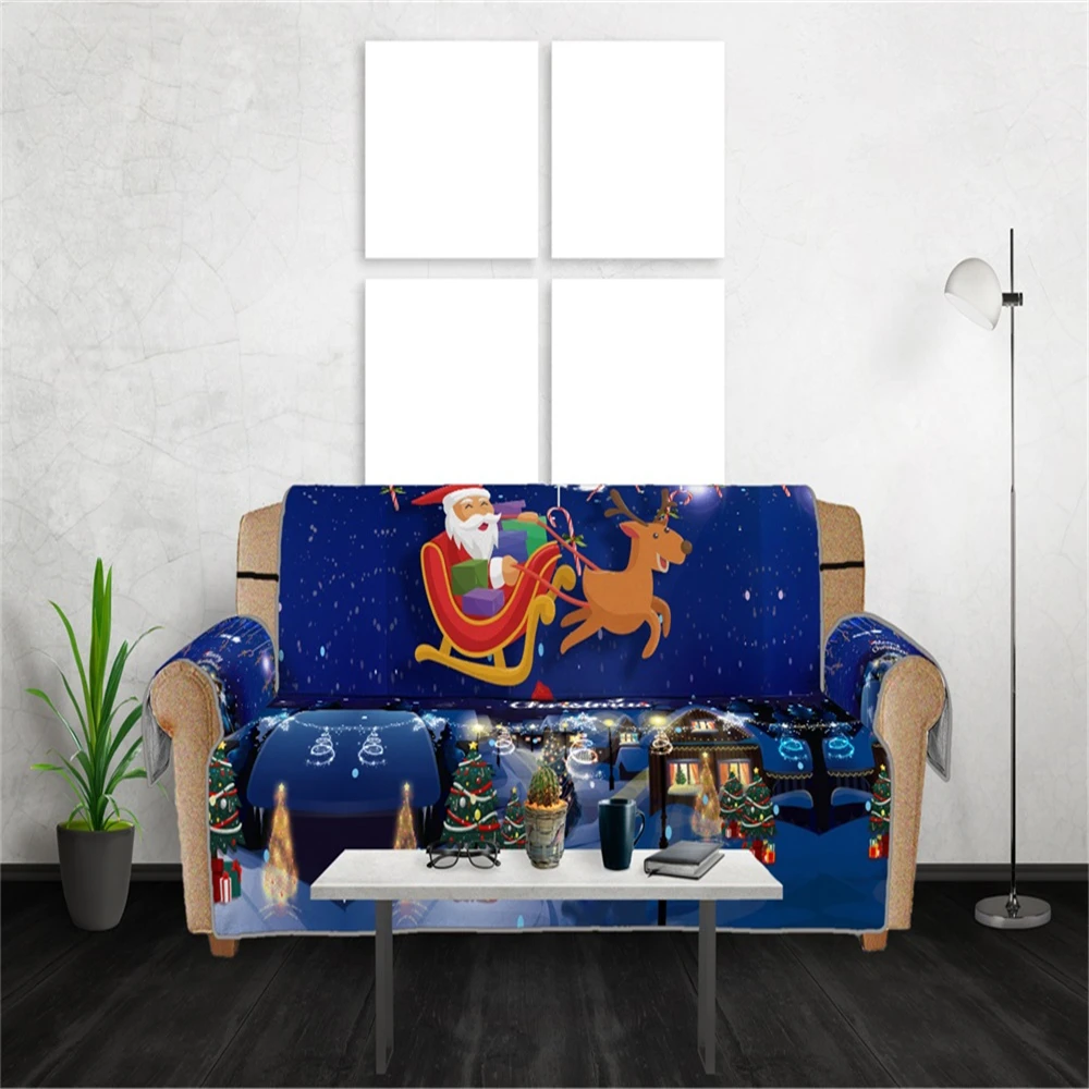 

Christmas Santa Claus & Sled Decor Couch Cover Furniture Protector Slipcover Washable Armrest Sofa Covers 1/2/3 Seaters
