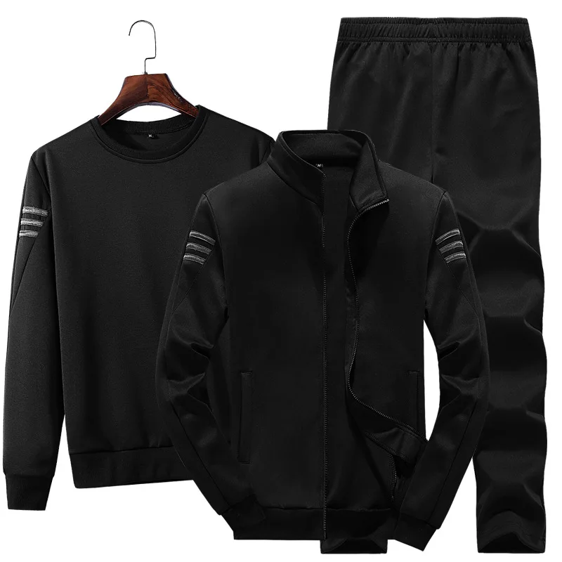 S010 Black Мужские зимние спортивные костюмы, повседневная спортивная одежда, пуловер, толстовки, мужской комплект из 3 предметов, теплый жилет, тренировочные штаны, толстовка, спортивный костюм - Color: S010 Black