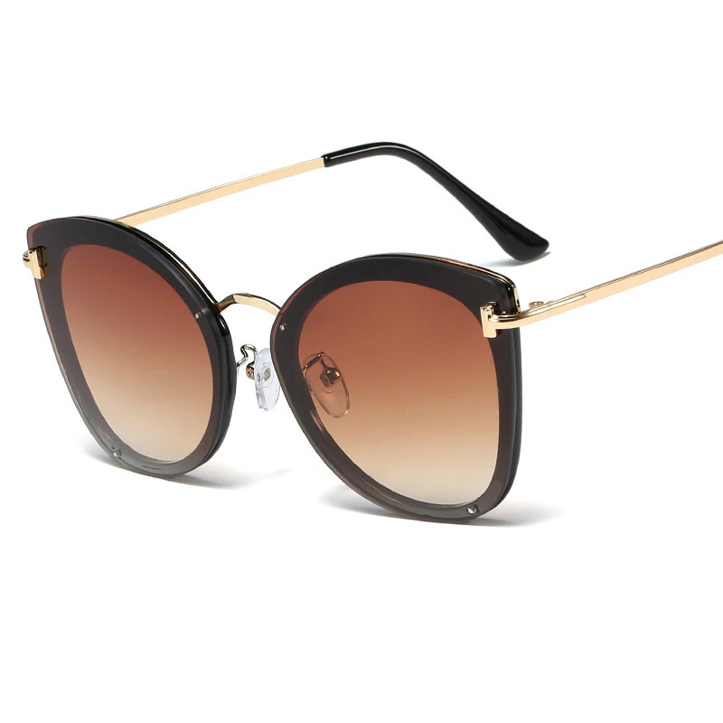Винтажные женские солнцезащитные очки "кошачий глаз", дизайнерские металлические солнцезащитные очки больших размеров, женские солнцезащитные очки с градиентом, роскошные очки UV400 - Цвет линз: Tea