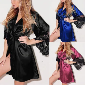

Women Silk Satin Short Robe Sleepwear Robe Bathrobe Large Size Sexy Bathrobe Night Dress Nighty For Bride Vestido Mujer Халат