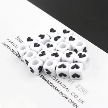 

100/200/500pcs 6X6mm Mixed White Love Shape Beads Cube Loose Acrylic Beads for Jewellery Making Bracelet 0.35mm Hole