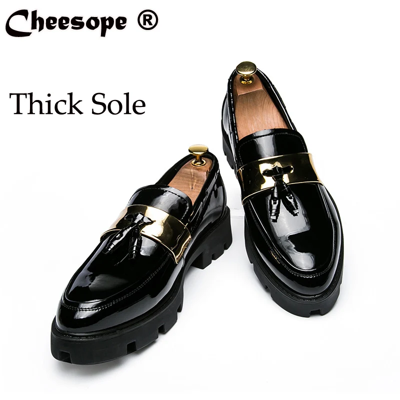 Increase 4cm Thick Bottom Leather Dress Shoes Men Luxury British Trend Men Formal Wedding Bussiness Leather Loafers Shoes Men