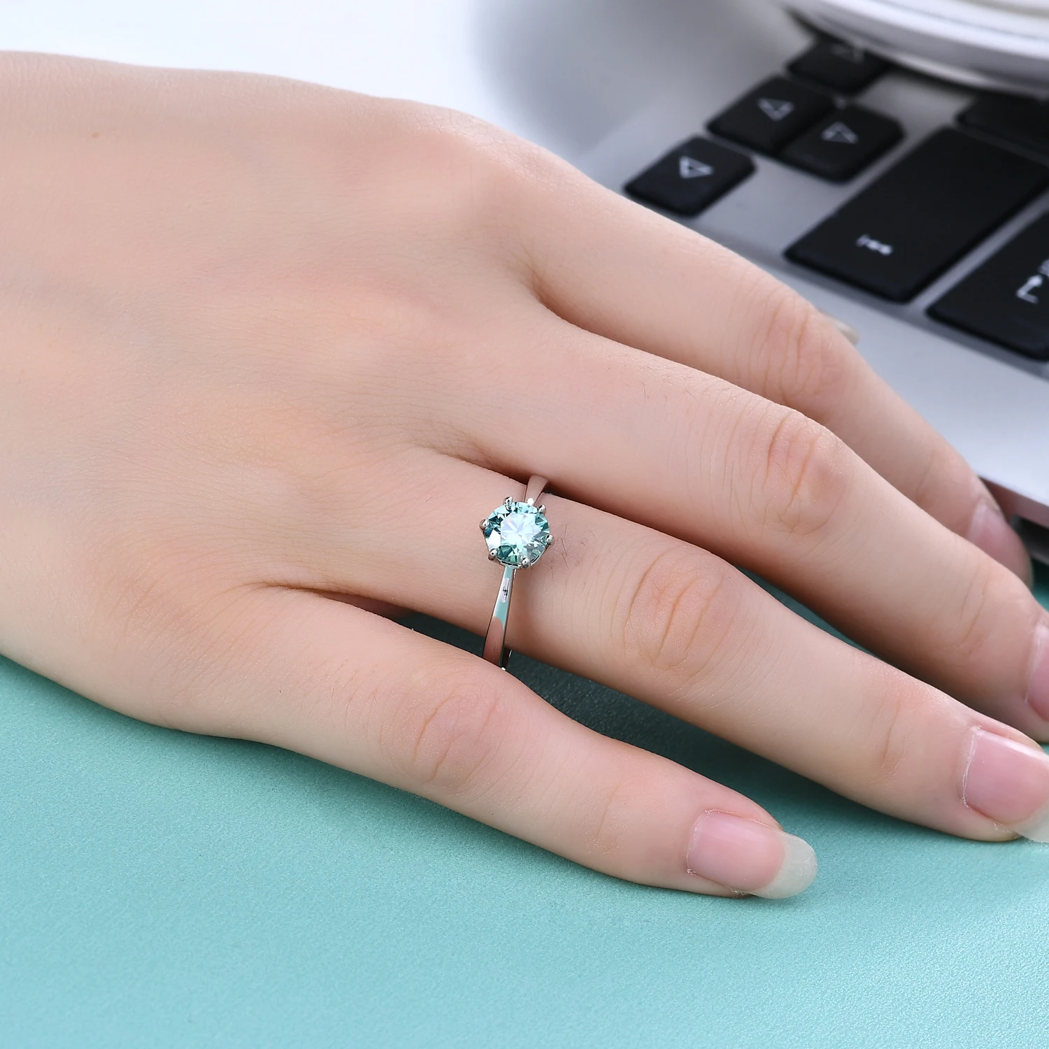 RICA FELIZ 925 Sterling Silver Green Moissanite Ring 1.0C Round Moissanite 6-Prong Trellis Solitaire Engagement Ring For Women RicaFeliz • 2022