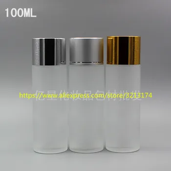 

wholesale 100ml clear frosted glass bottle with aluminum lid and reducer,essential oil liquid moisturizer facial water container