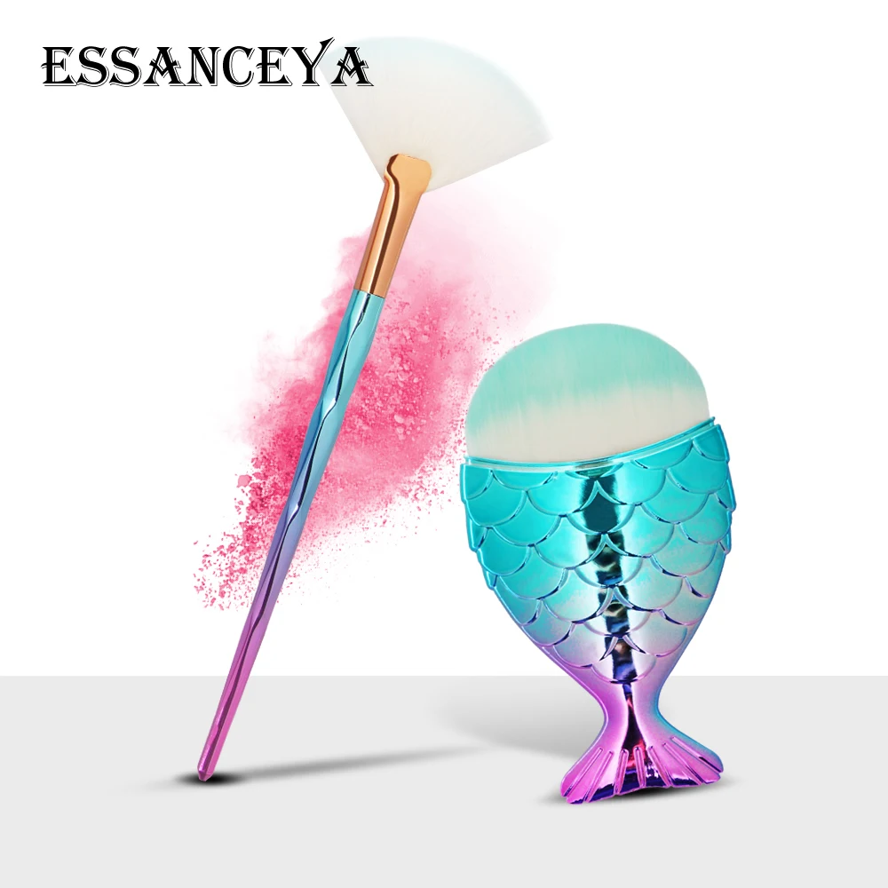 A ESSANCEYA набор кистей для макияжа, основа для бровей, подводка для глаз, румяна, веер, косметические кисти, 2 шт., радужная кисть русалки, pinceis maquiagem - Handle Color: A