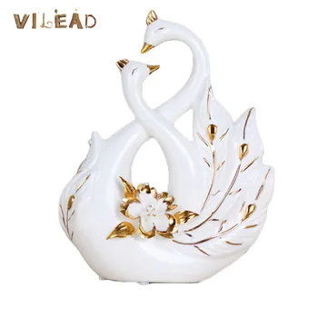 

VILEAD Ceramic White Couple Peacock Crafts Sculpture White Peacock With Gold-Plated Statues Valentine's Day Gift Home Decoration