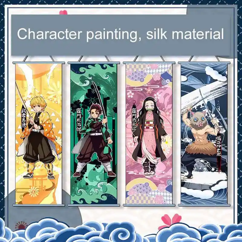 Hot Anime Demon Slayer Kimetsu No Yaiba Tanjirou Nezuko Anime Manga Wall Poster Scroll Wallpaper For Living Room Decor Painting Calligraphy Aliexpress