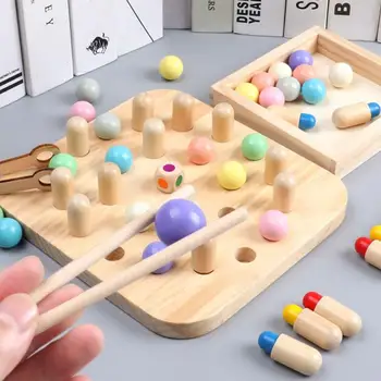 

Wooden Children Memory Chess Game Concentration Training Toys Montessori Color Cognitive Clip Beads Toys For Kids Birthday Gifts