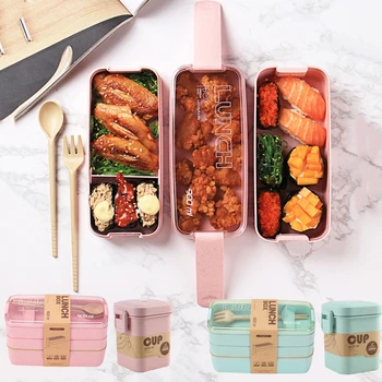 

900ml Healthy Material Lunch Box 3 Layer Wheat Straw Bento Boxes Microwave Dinnerware Food Storage Container Lunchbox