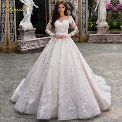 Loverxu Свадебные платья трапециевидной формы 2019 тонкий длинный рукав аппликация пуговицы невесты платья корт Свадебное платье с длинным
